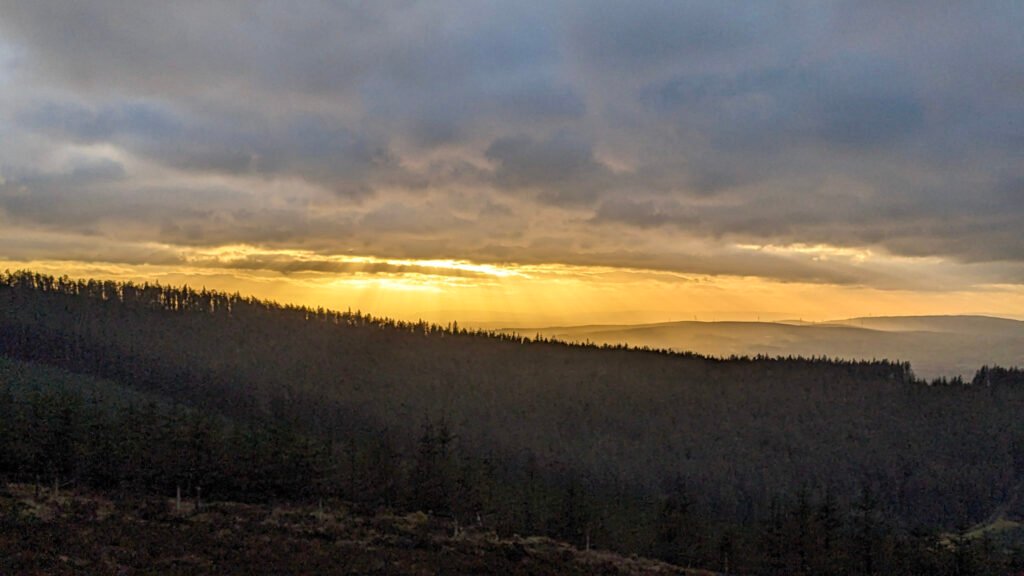 Mullaghcarn Gortin Glens Omagh Sunset over the forest