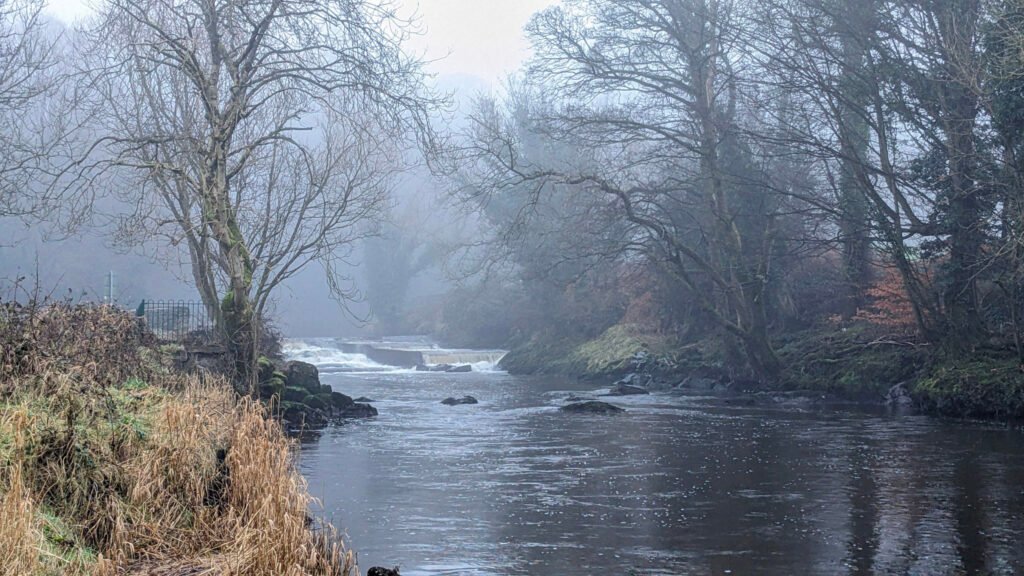 Mid river at Lovers Retreat looking east in the fog