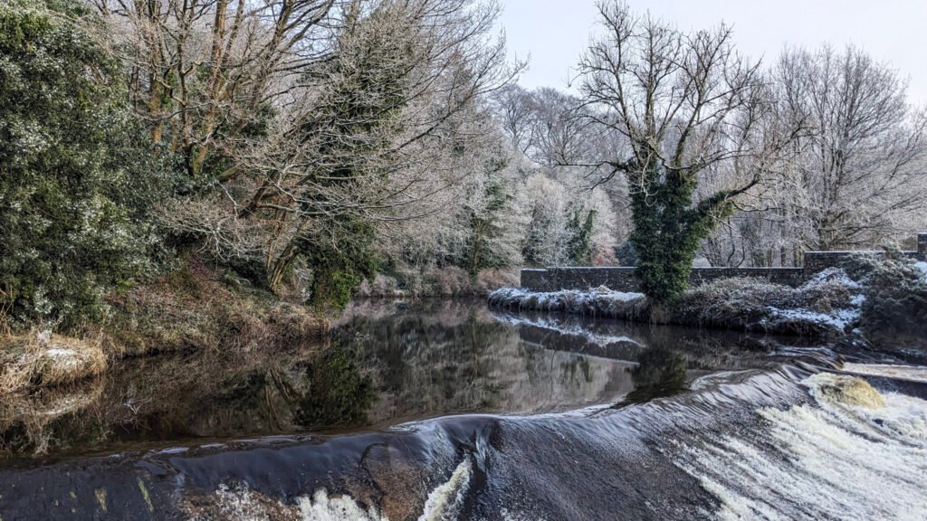 Lovers Retreat waterfall covered in snow