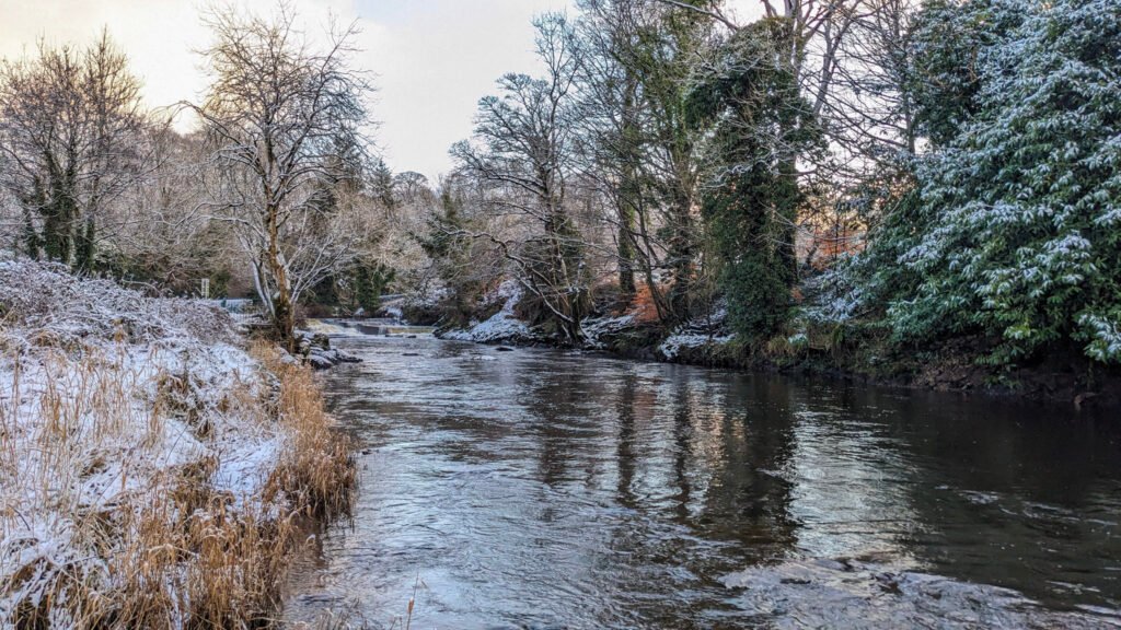 Lovers Retreat river in the snow looking to the east