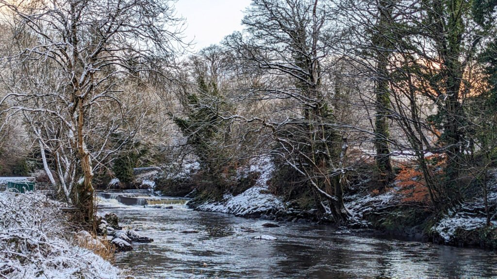 Lovers Retreat river in the snow looking to the east