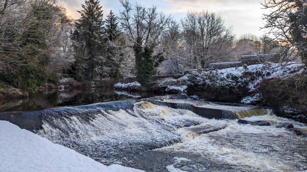 Lovers Retreat waterfall covered in snow