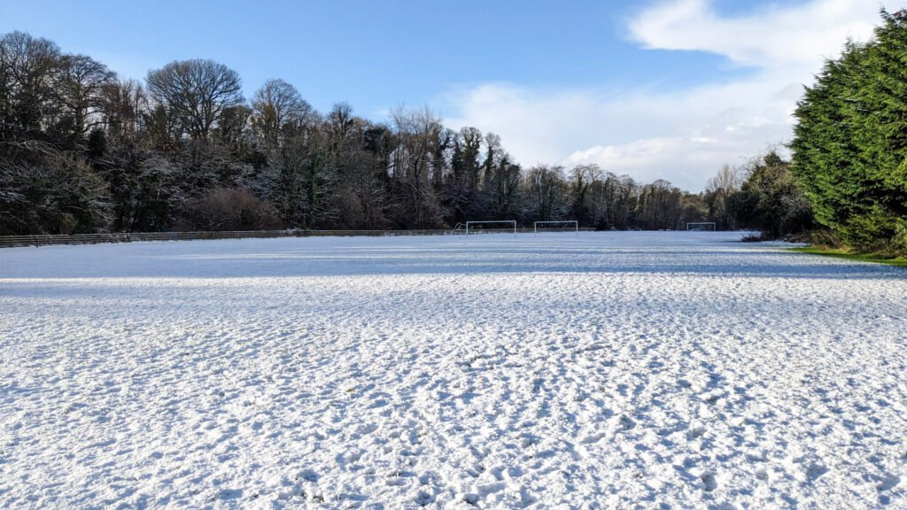 Donnelly's Holm (beside Lovers Retreat) football pitches covered in snow