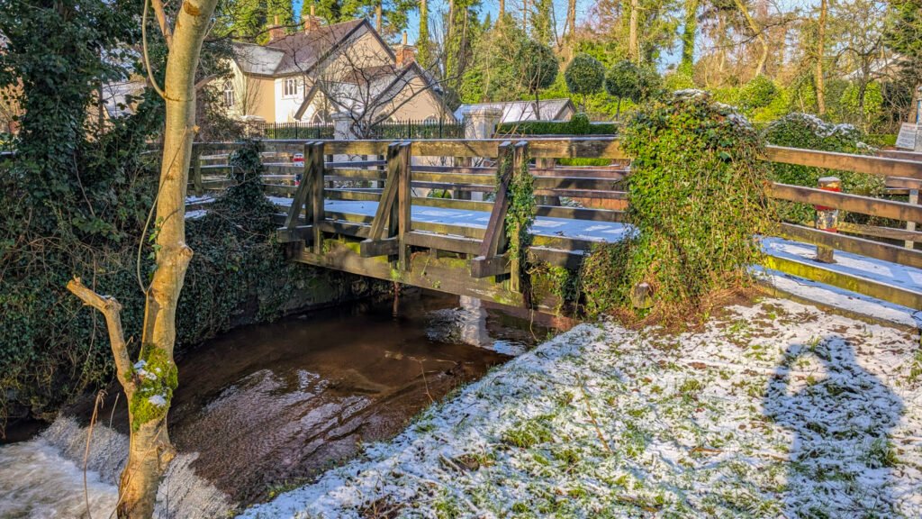 The Footbridge at Lover's Retreat in the snow in Omagh