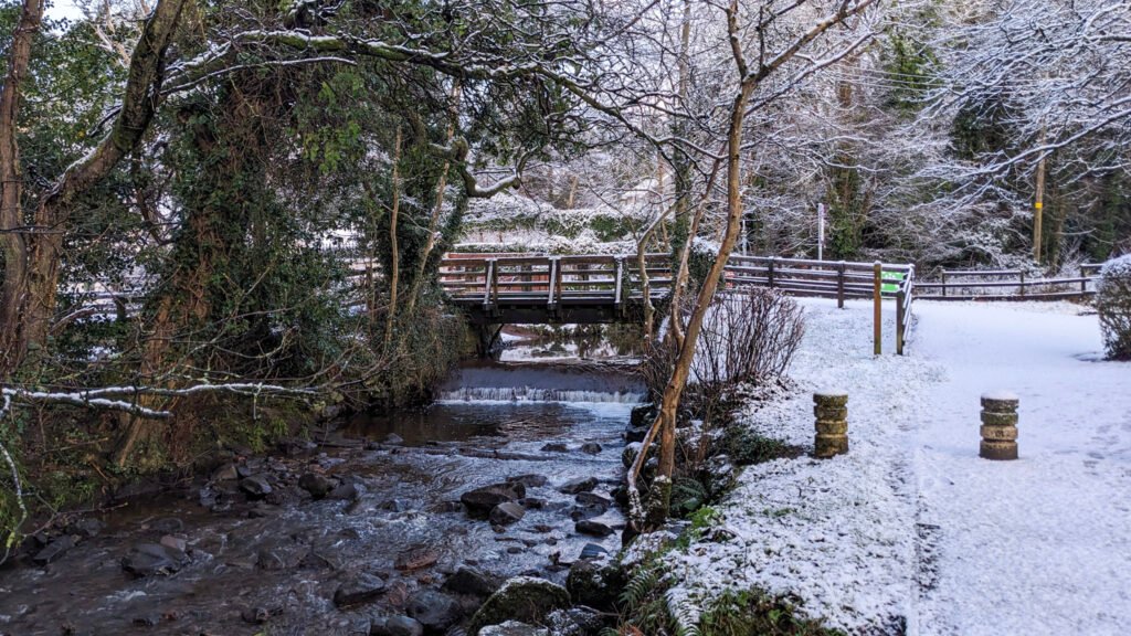 Lovers Retreat footbridge covered in snow