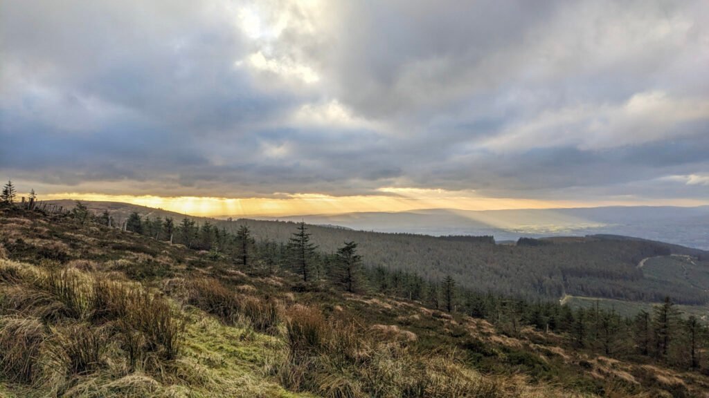 Mullaghcarn Gortin Glens Omagh Sunset over the forest