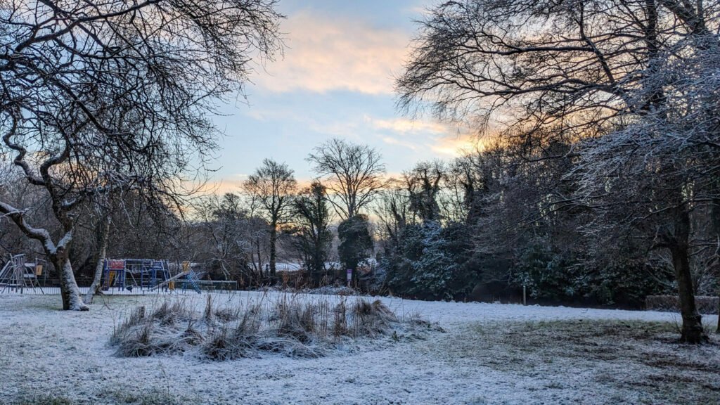 Lovers Retreat park covered in snow