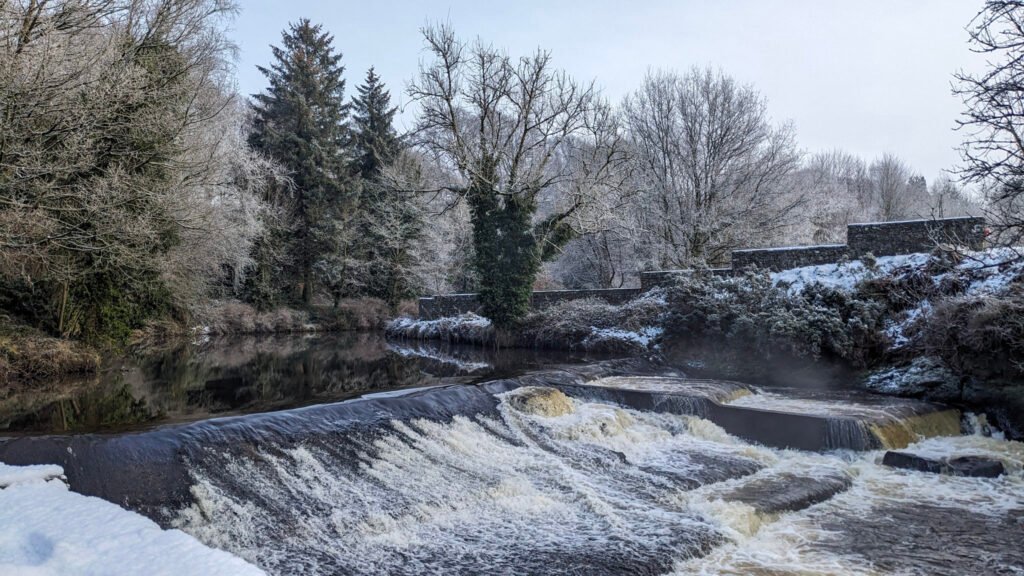 Lovers Retreat waterfall covered in snow